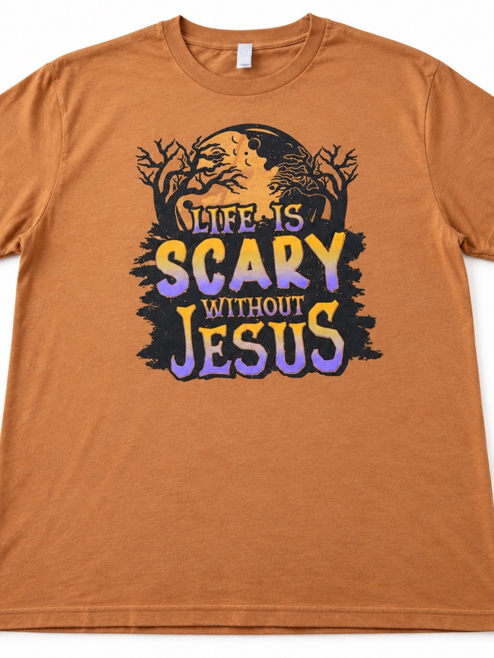 Women’s Short Sleeve Graphic Tee - Brown 'Life Is Scary Without Jesus' 3X NWT